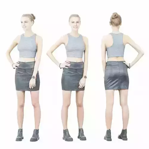 Smiling Girl in Leather Skirt