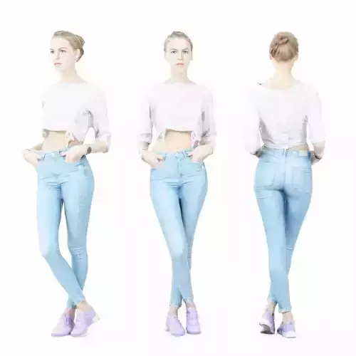 Sporty Girl in Jeans and Pink sneakers Crossing Legs Low-poly 3D model