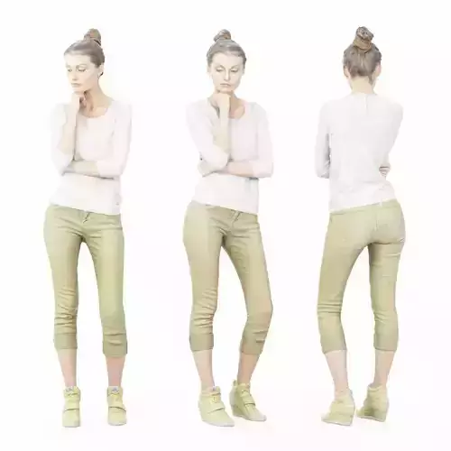 Thinking Pose in Green Pants and White Top Low-poly 3D model