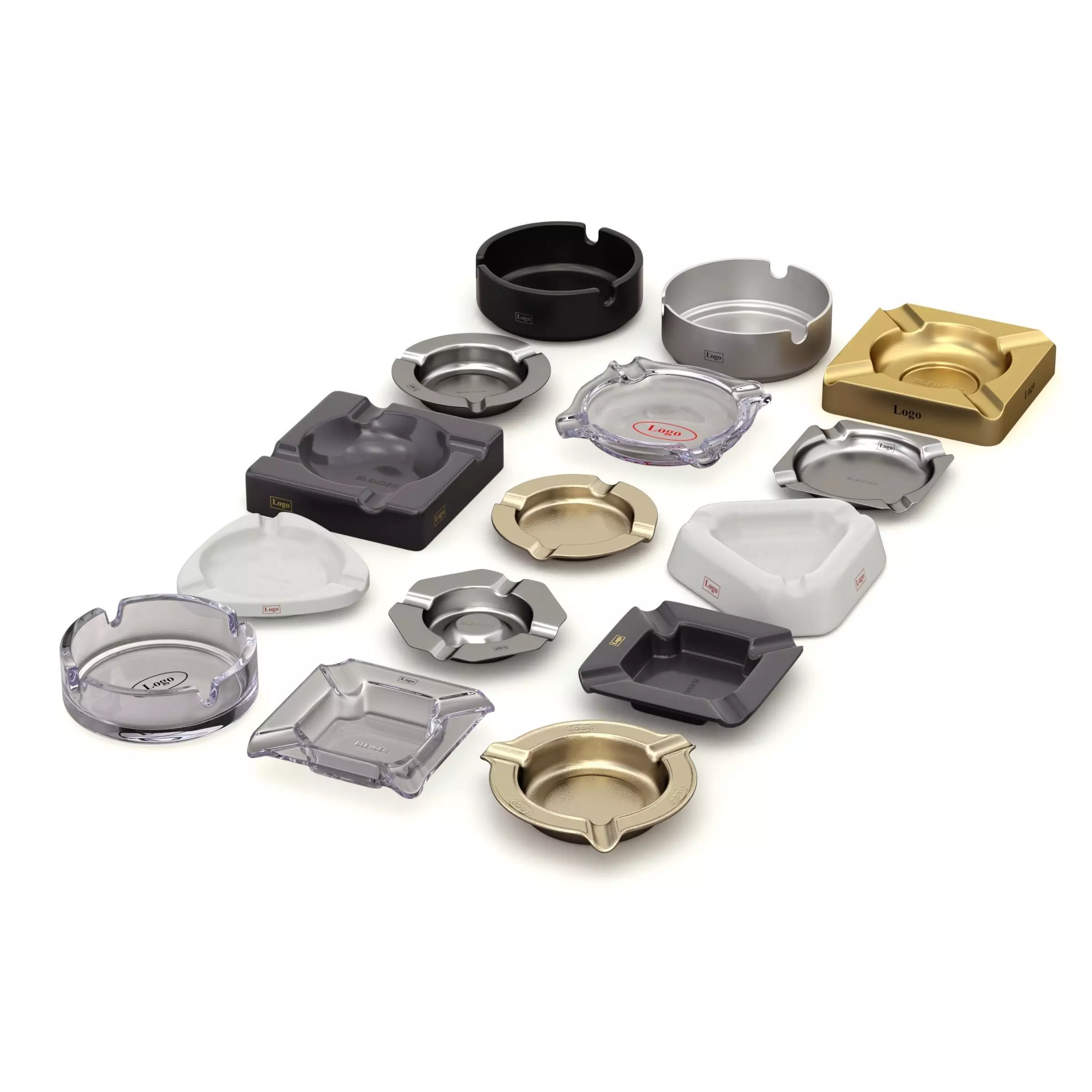 Ashtray Set brass 3D model