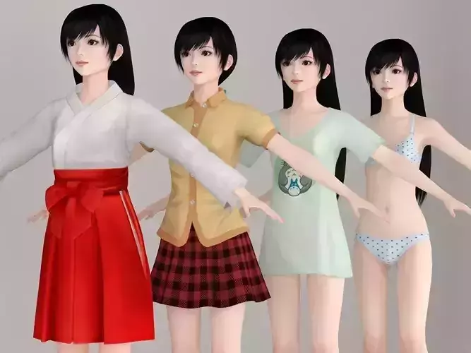 T pose nonrigged model of Terumi with various outfit