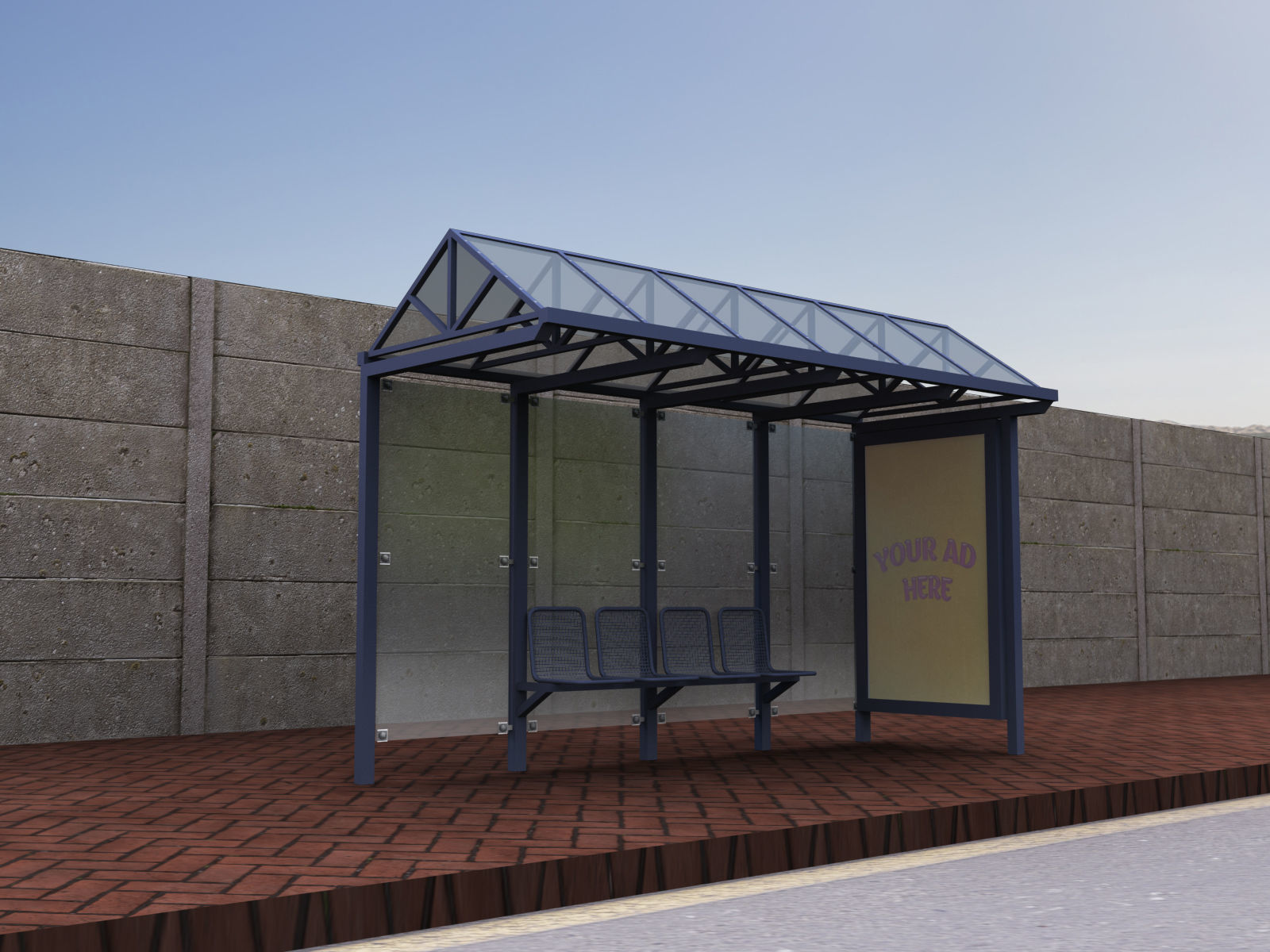 Bus Stop Modern2 Low-poly 3D model_4