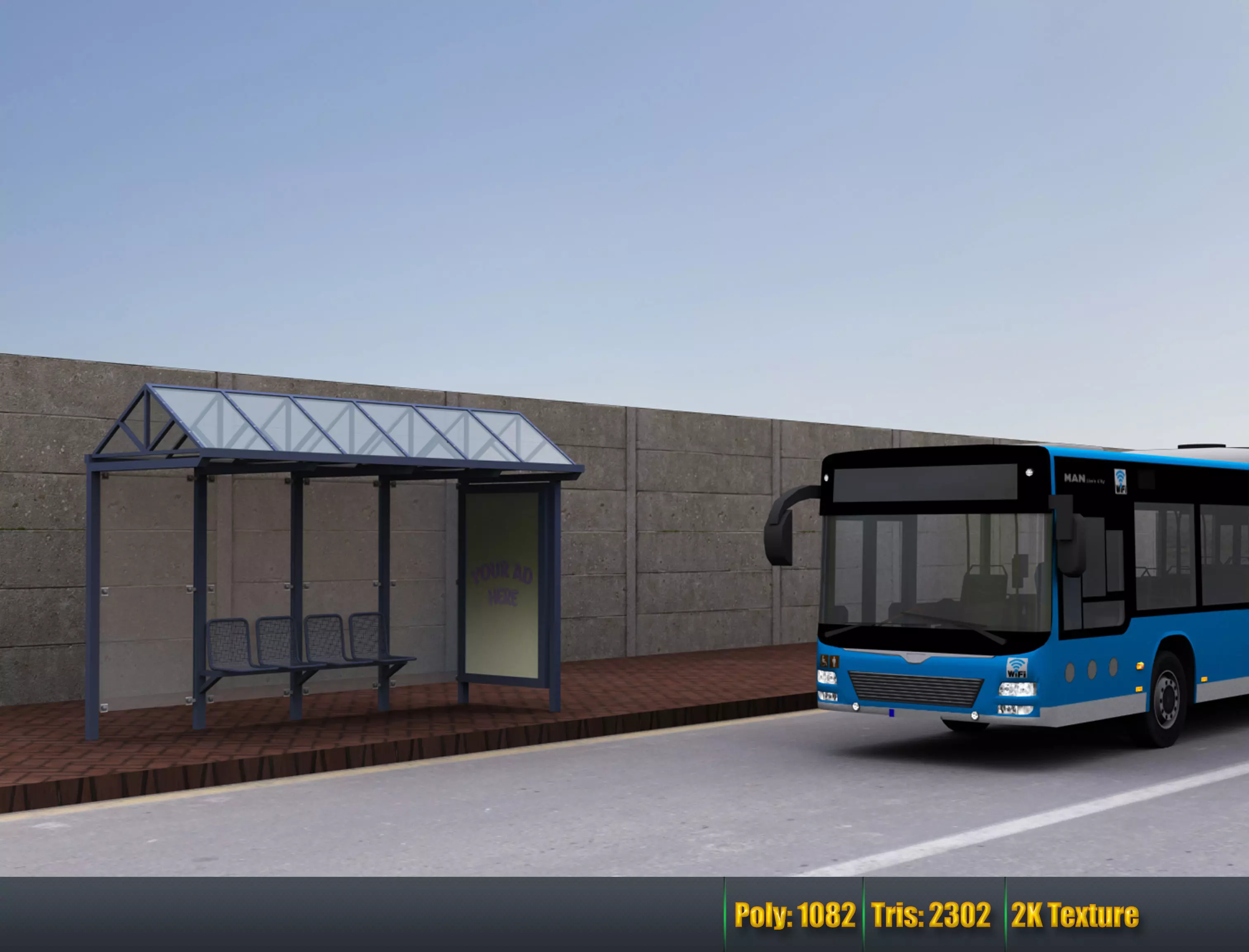 Bus Stop Modern2 Low-poly 3D model_0