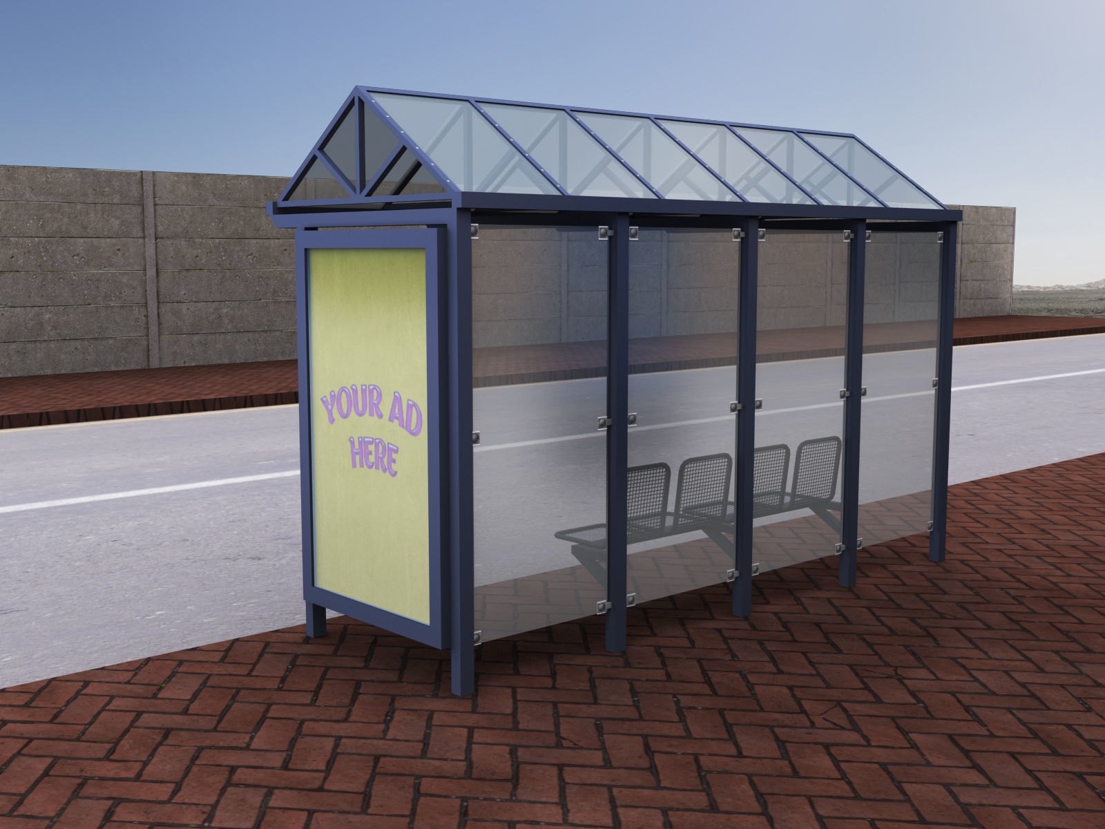 Bus Stop Modern2 Low-poly 3D model_3