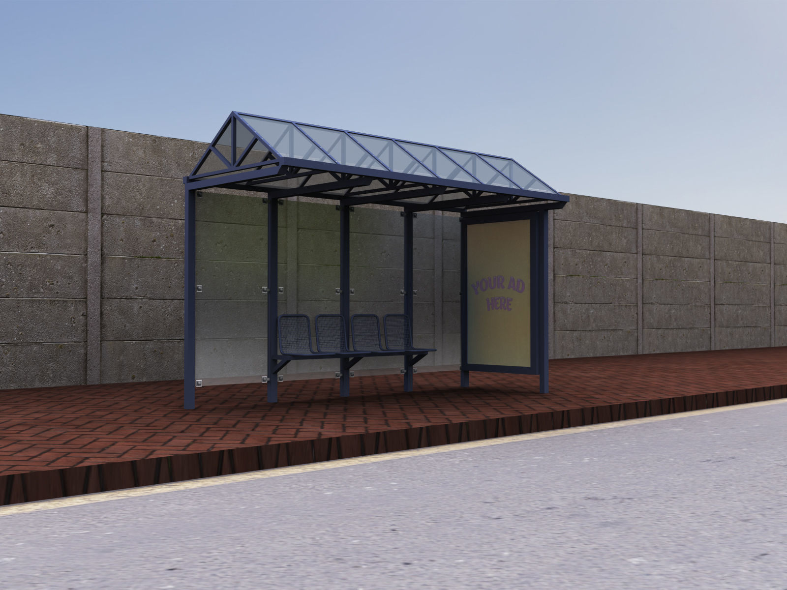 Bus Stop Modern2 Low-poly 3D model_1