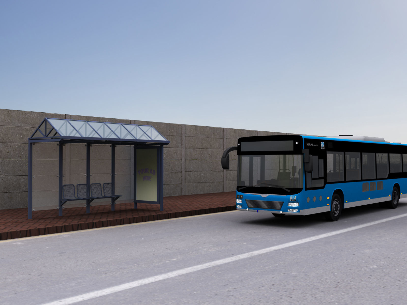 Bus Stop Modern2 Low-poly 3D model_2