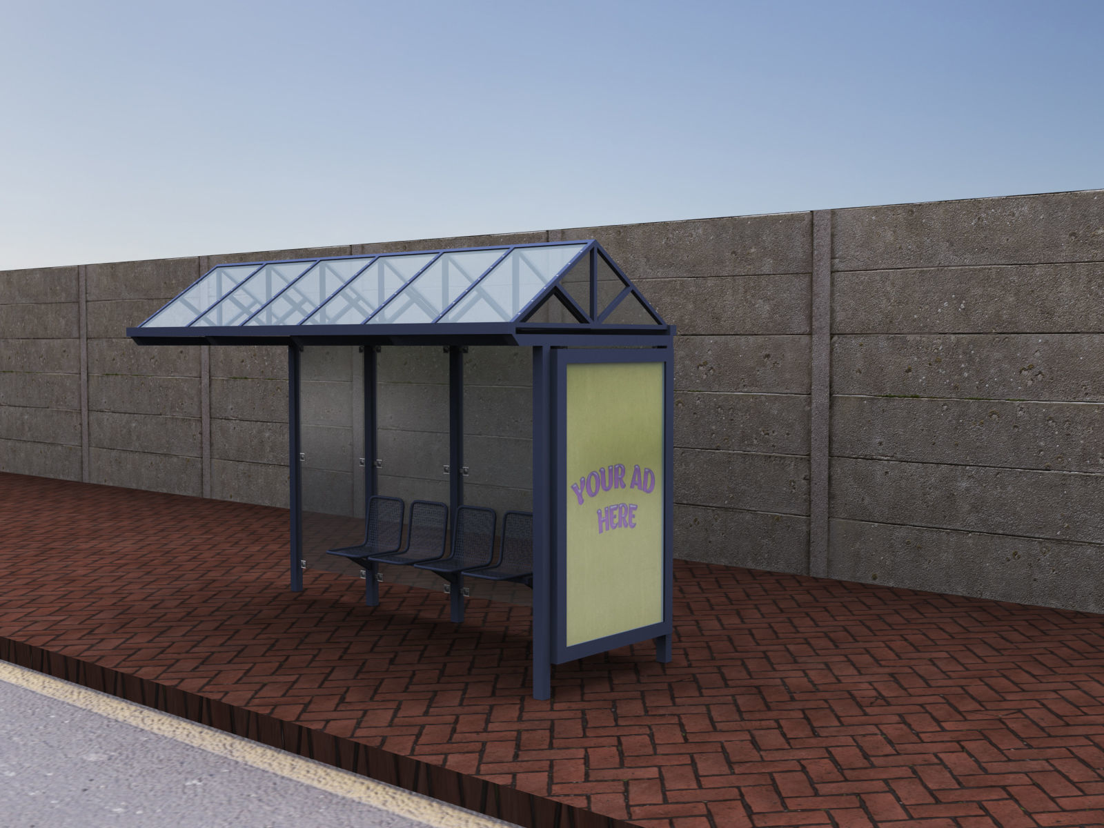 Bus Stop Modern2 Low-poly 3D model_5