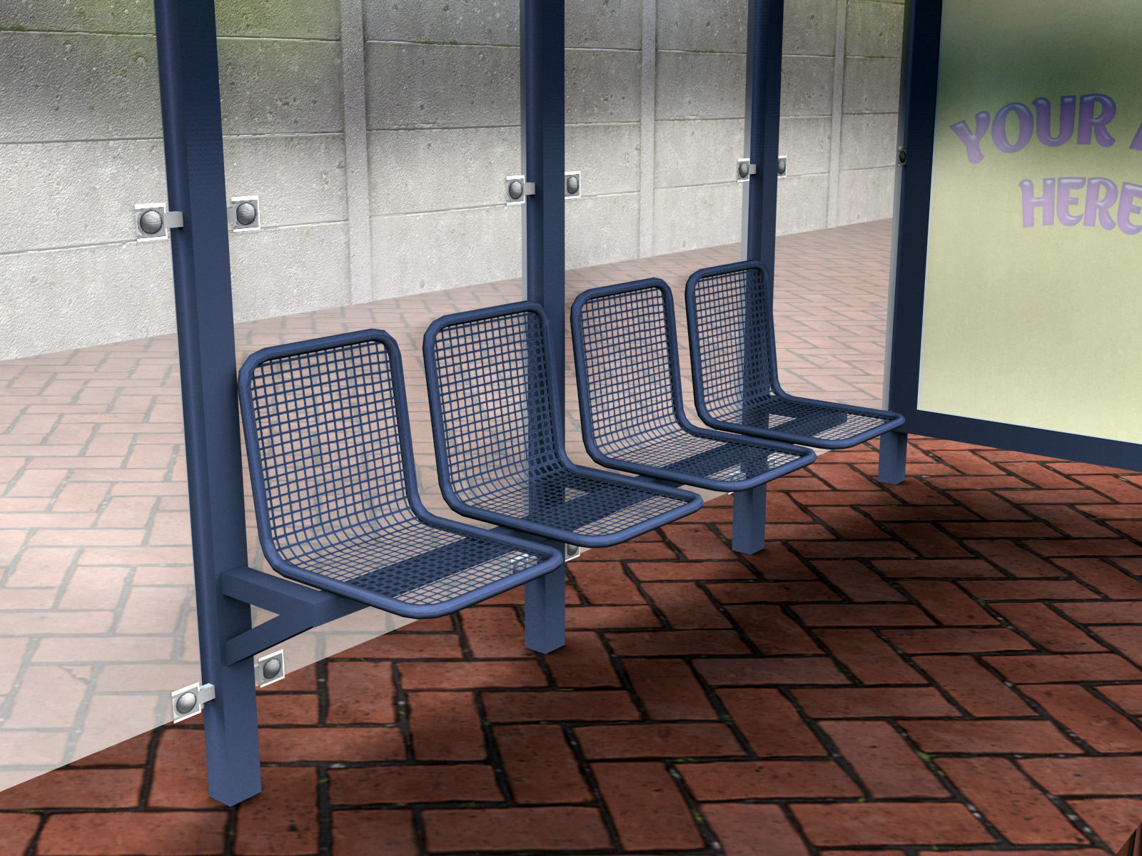 Bus Stop Modern2 Low-poly 3D model_6