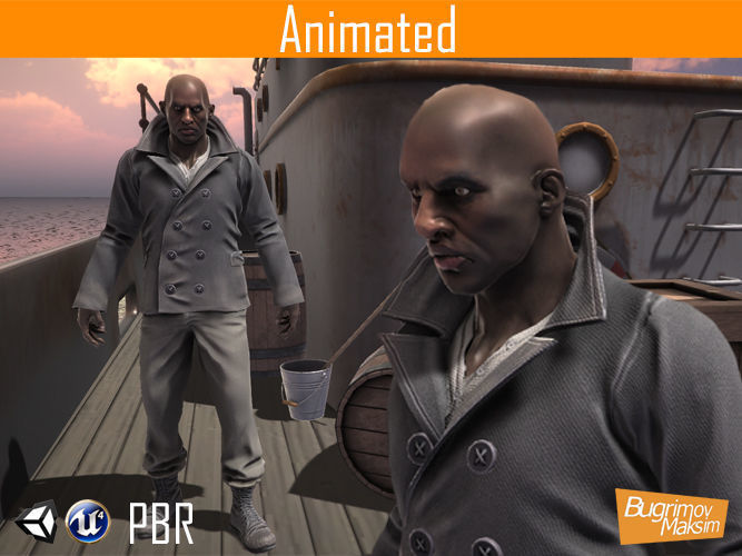 Character sailor Afro Low-poly 3D model