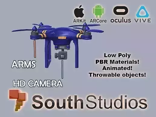 Animated Drone AR VR Unity 3dsmax Low-poly 3D model