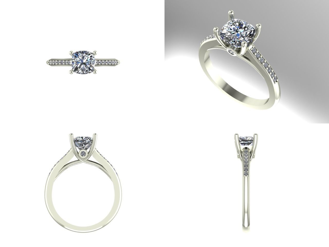 Cushion cut engagement ring 3D print model_1