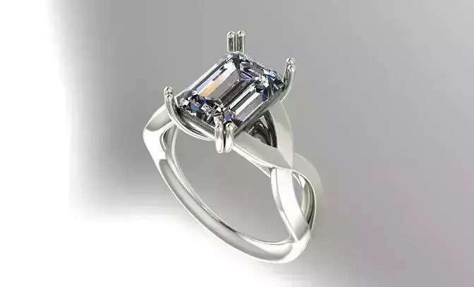 Emerald cut twist solitaire