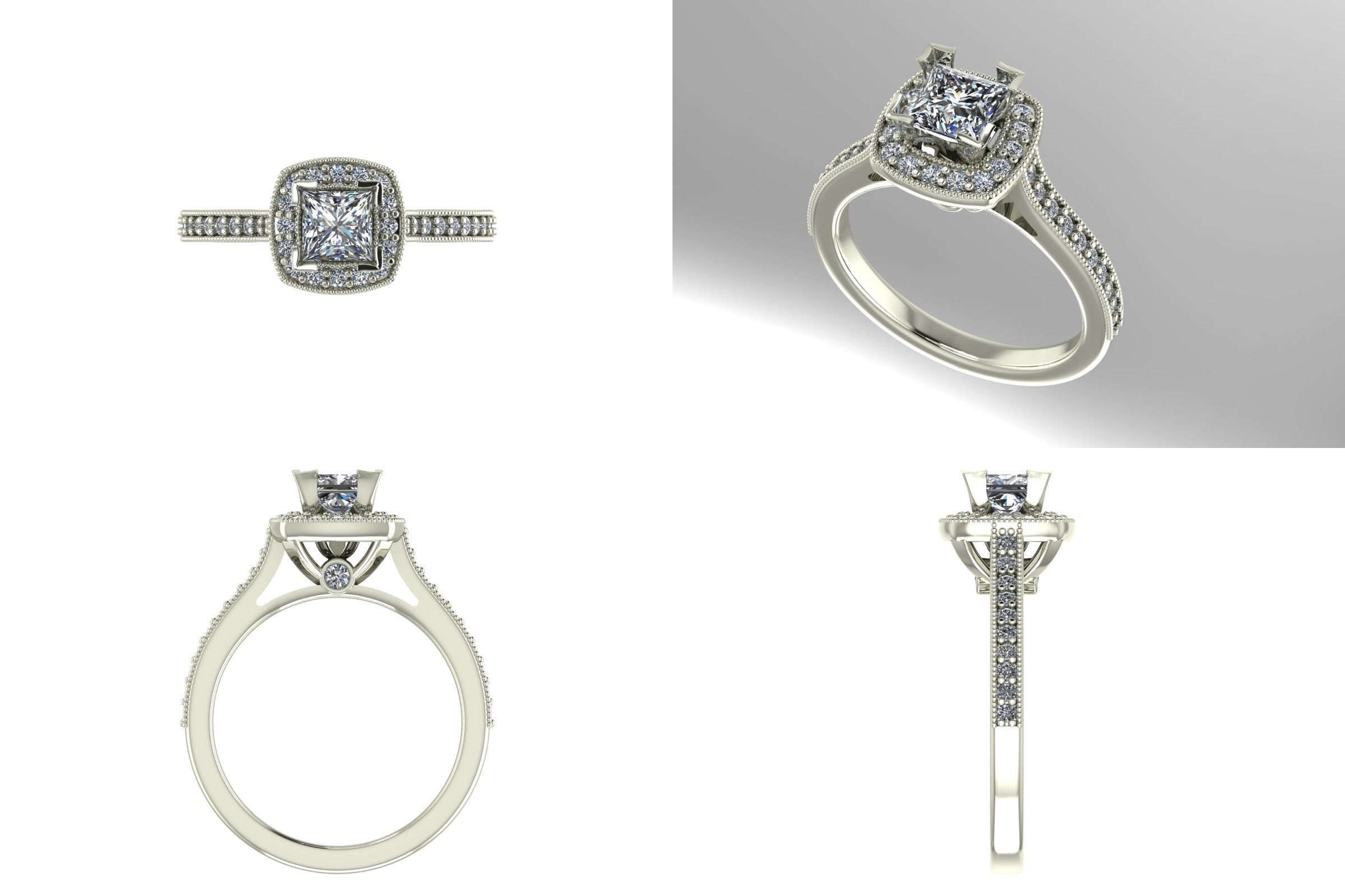 Halo engagement ring 3D print model_1