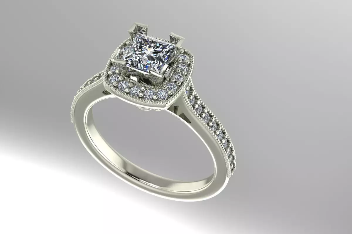 Halo engagement ring 3D print model_0