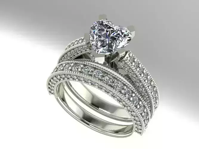 wedding set engagement ring with heart cut diamond