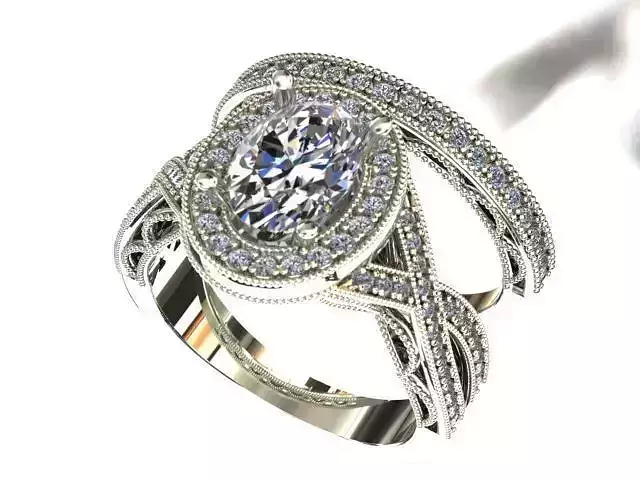 Oval halo wedding set