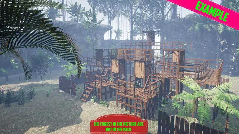 Wooden Modular Set Low-poly 3D model_0