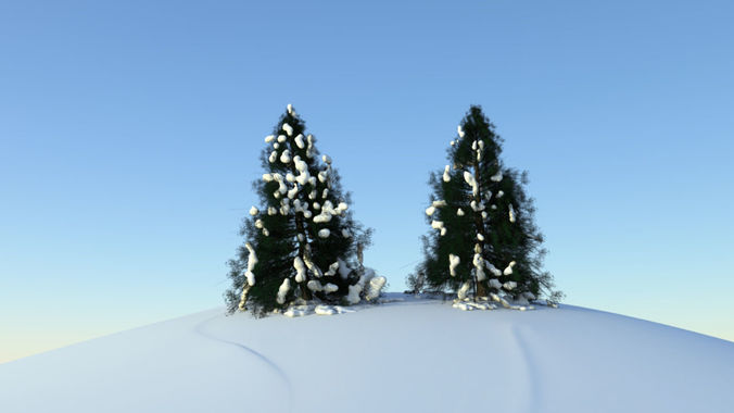 Snowy trees Low-poly 3D model