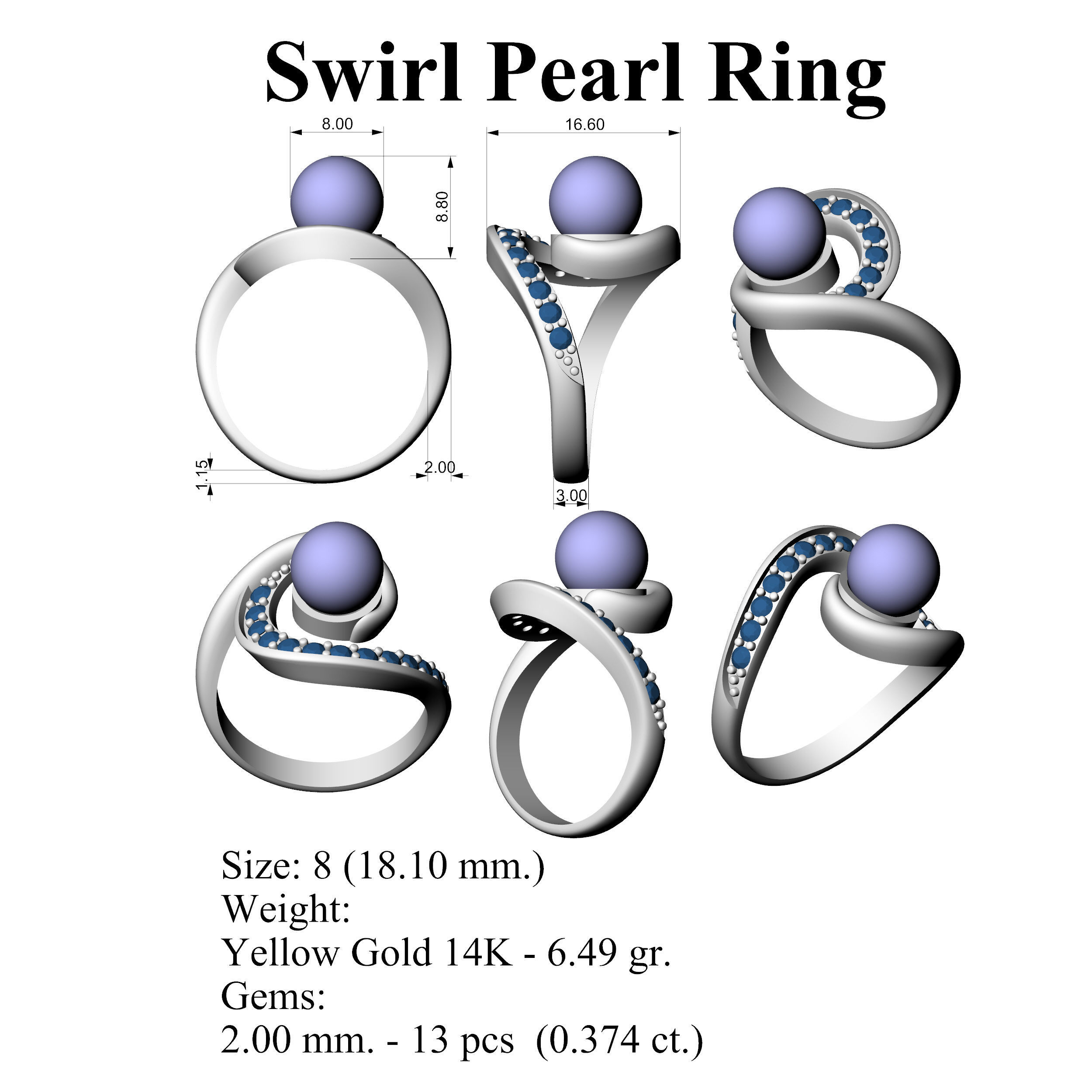 Swirl Pearl Ring 3D print model_3