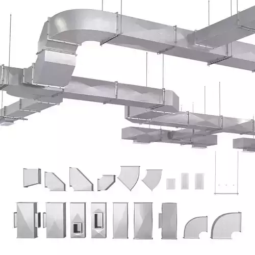 Ventilation system with pipes and fittings 3D model