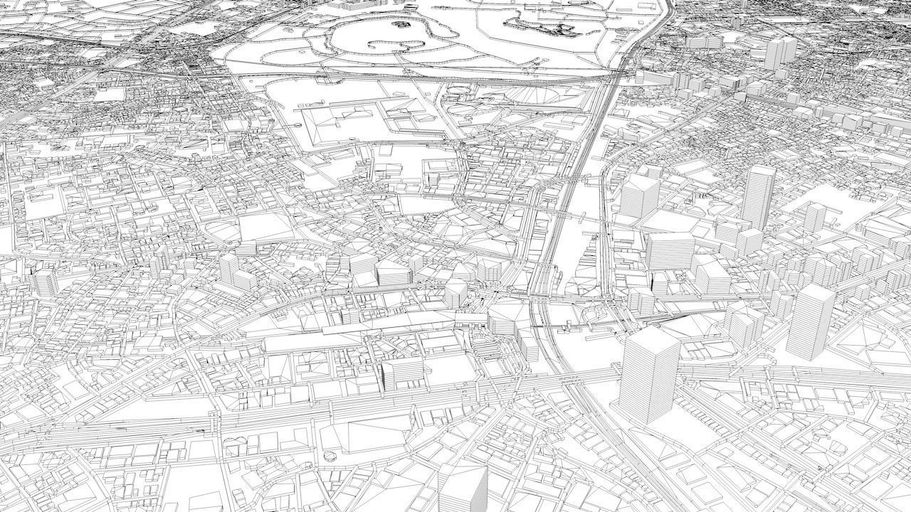 Shibuya Railway System Road Network Streets and Buildings 3D model_10