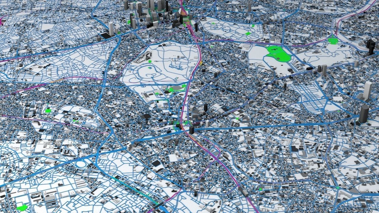 Shibuya Railway System Road Network Streets and Buildings 3D model_3