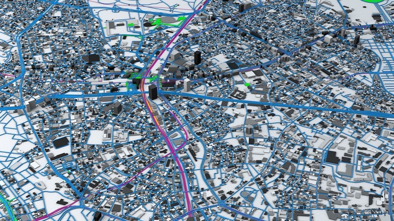 Shibuya Railway System Road Network Streets and Buildings 3D model_5