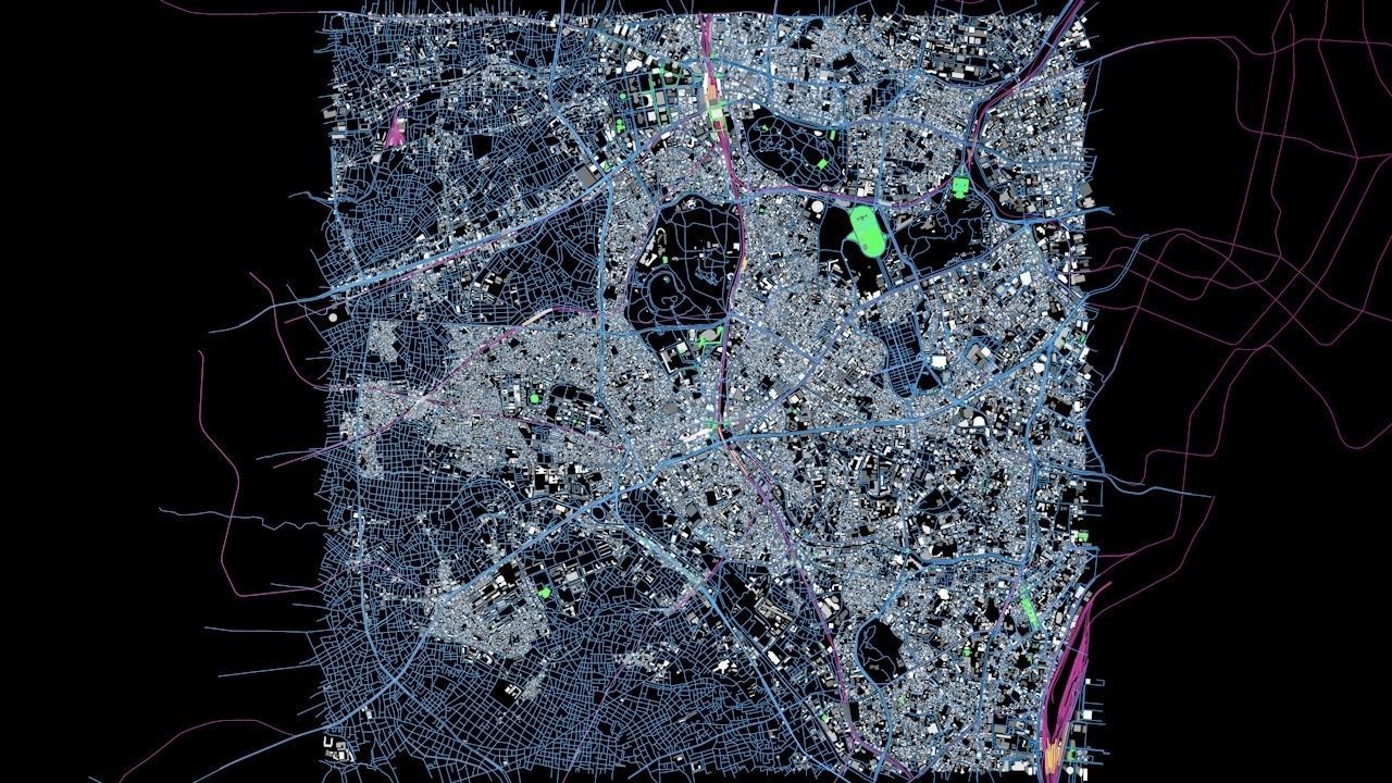 Shibuya Railway System Road Network Streets and Buildings 3D model_7