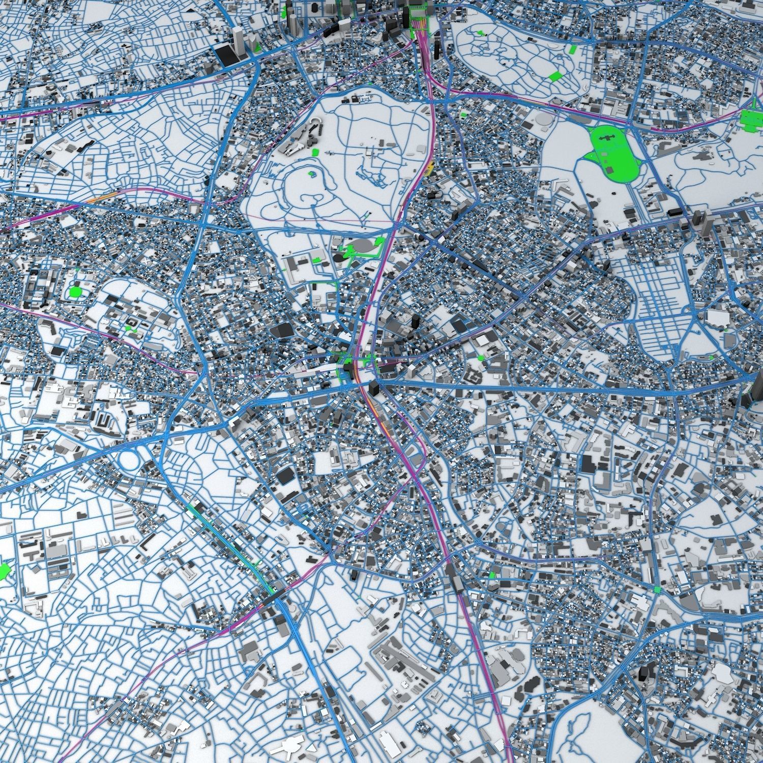 Shibuya Railway System Road Network Streets and Buildings 3D model_1