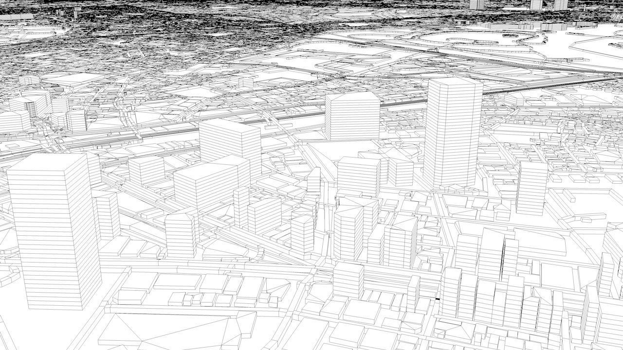 Shibuya Railway System Road Network Streets and Buildings 3D model_9