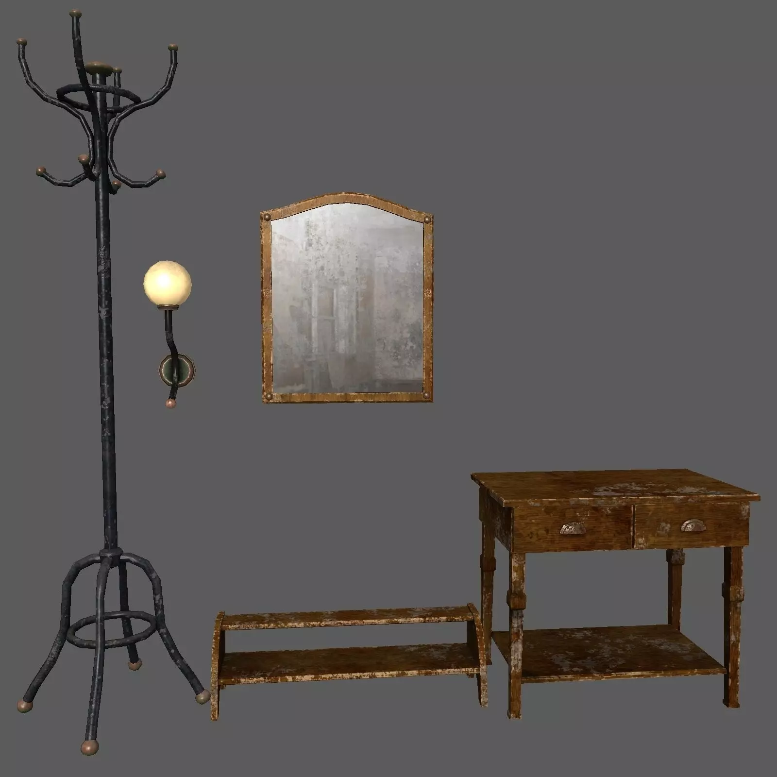 Hallway old furniture pack Free low-poly 3D model_0