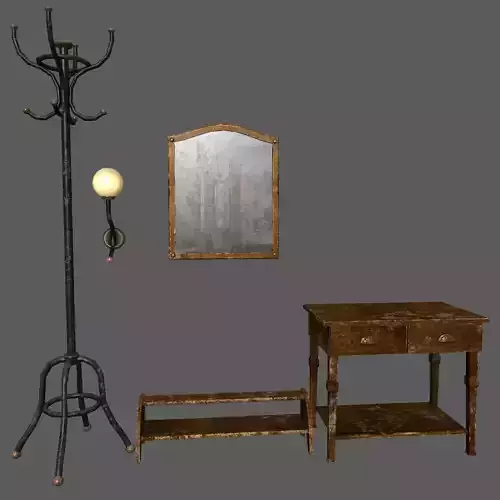 Hallway old furniture pack Free low-poly 3D model