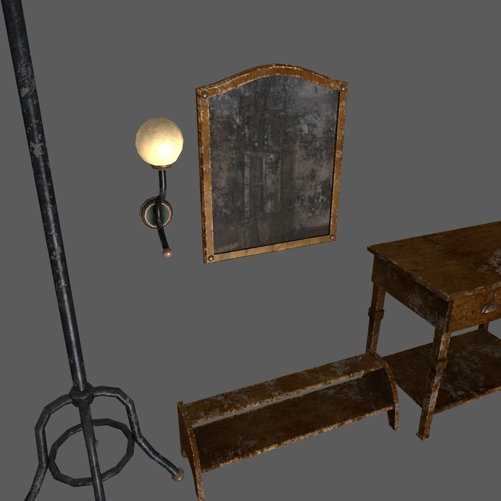 Hallway old furniture pack Free low-poly 3D model_2