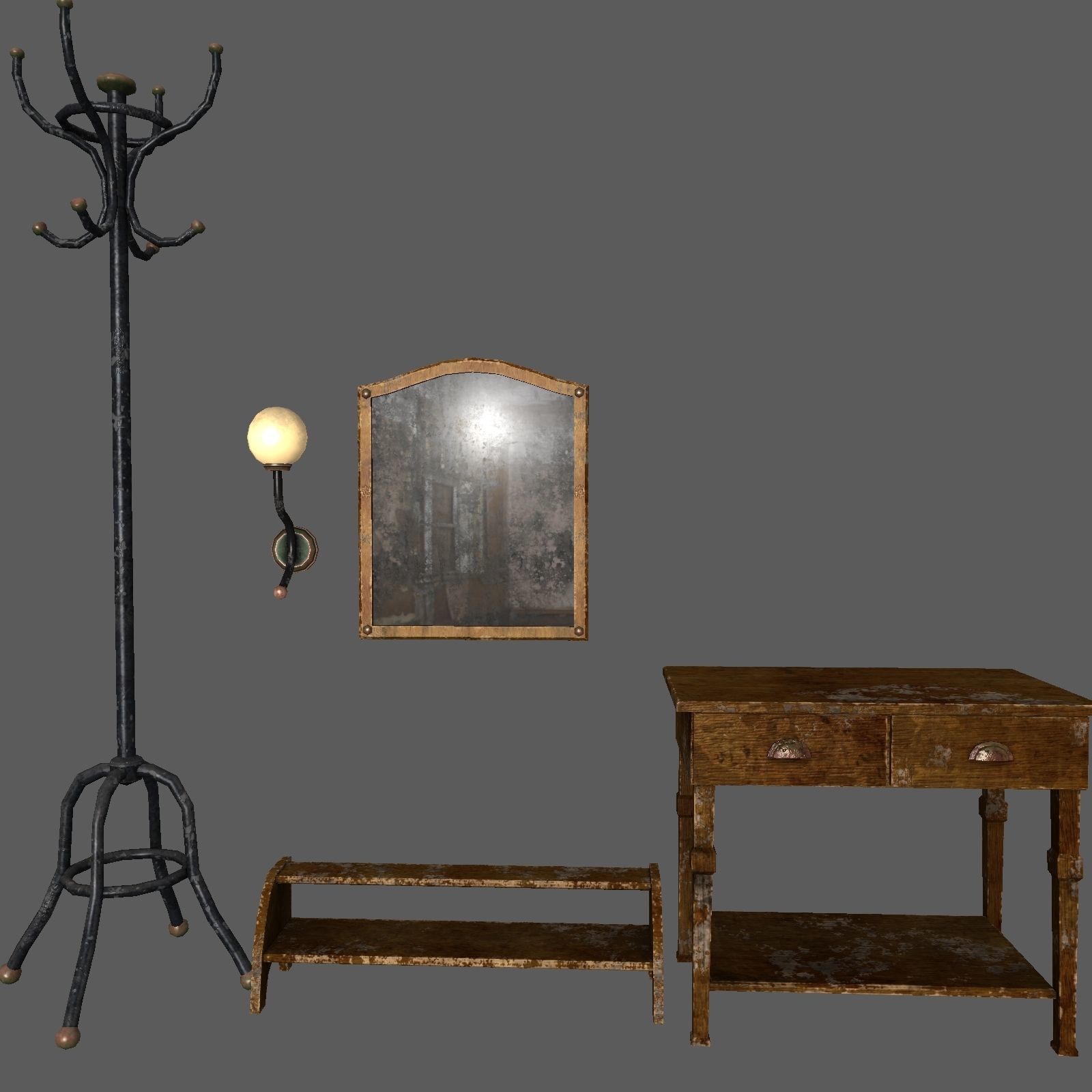 Hallway old furniture pack Free low-poly 3D model_8