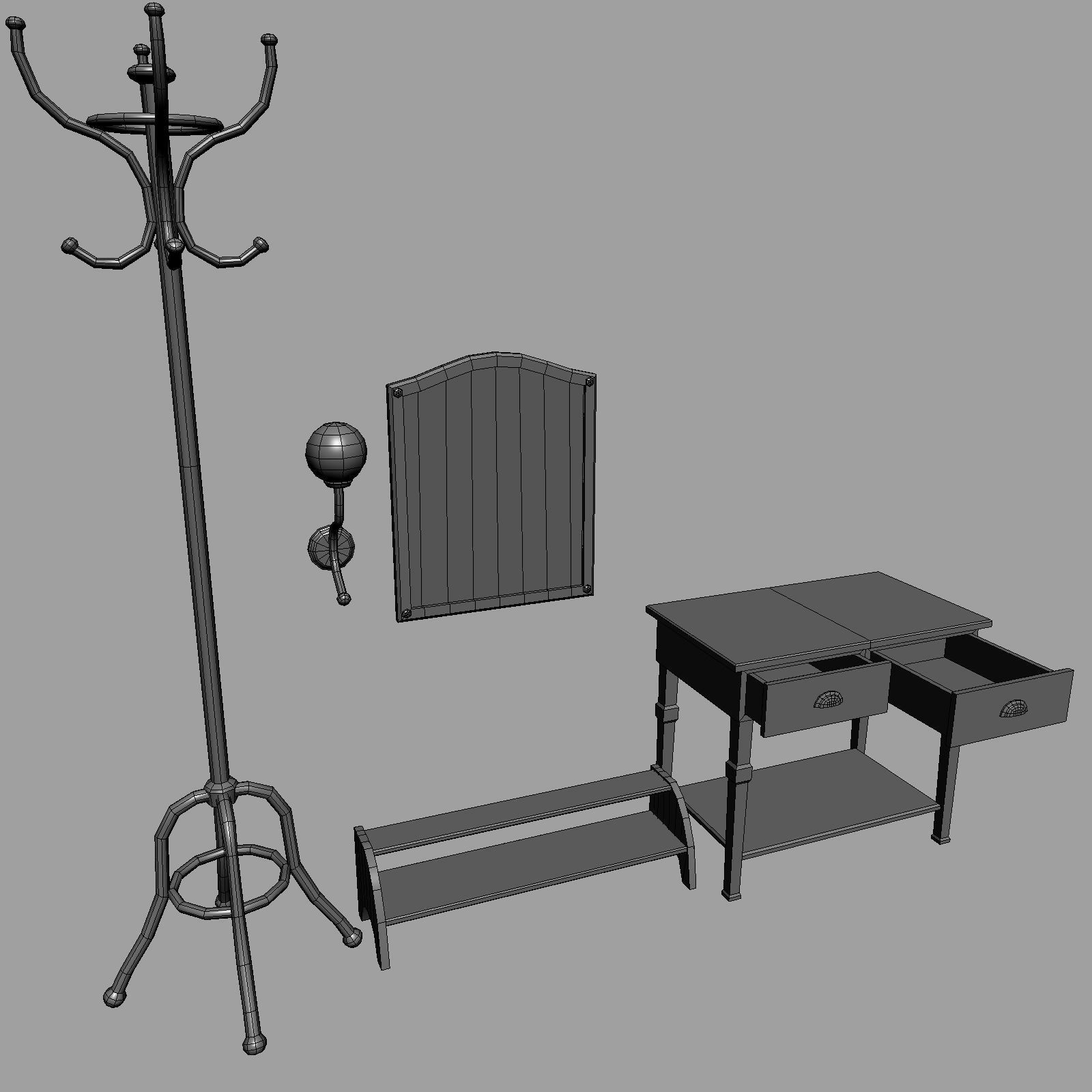 Hallway old furniture pack Free low-poly 3D model_10
