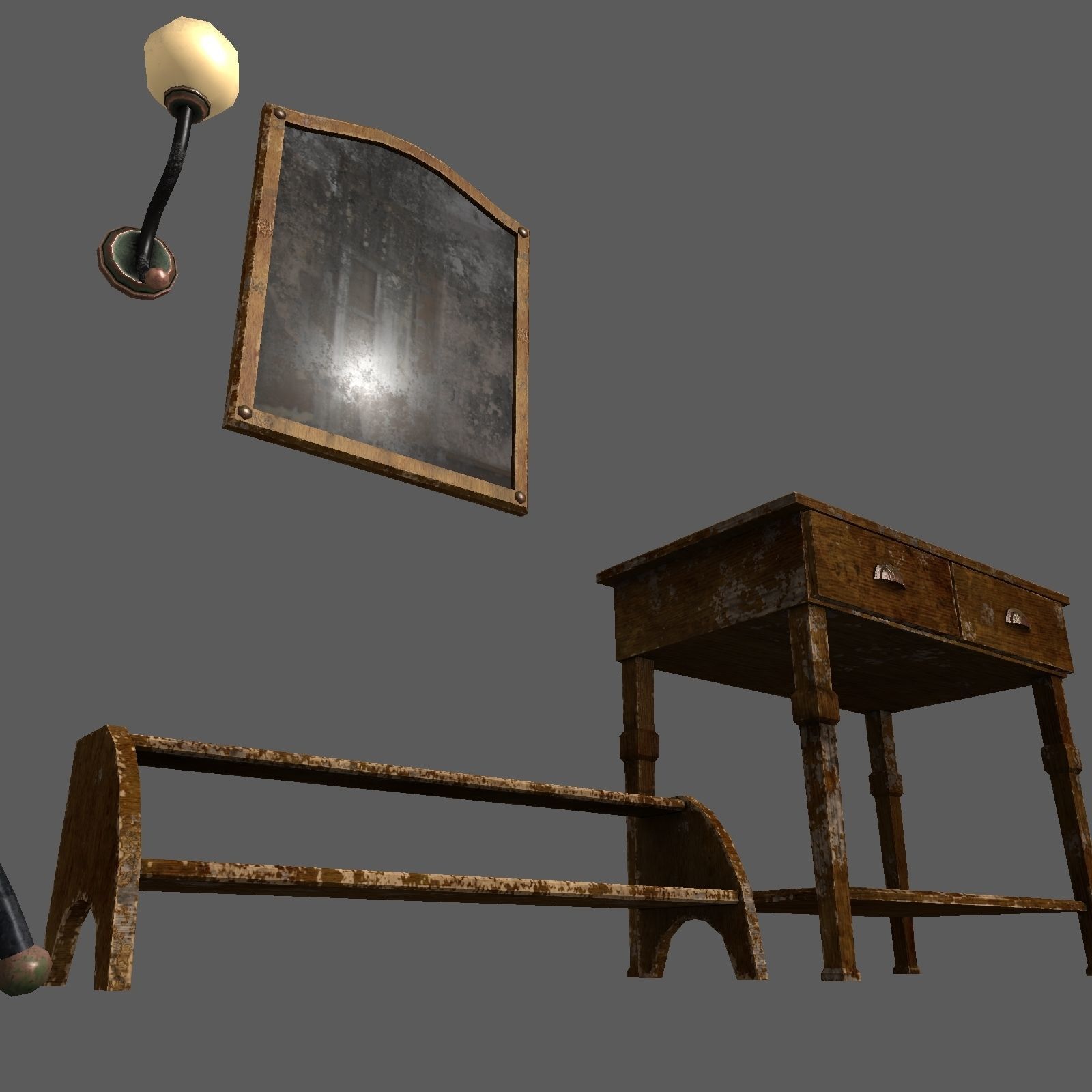 Hallway old furniture pack Free low-poly 3D model_1