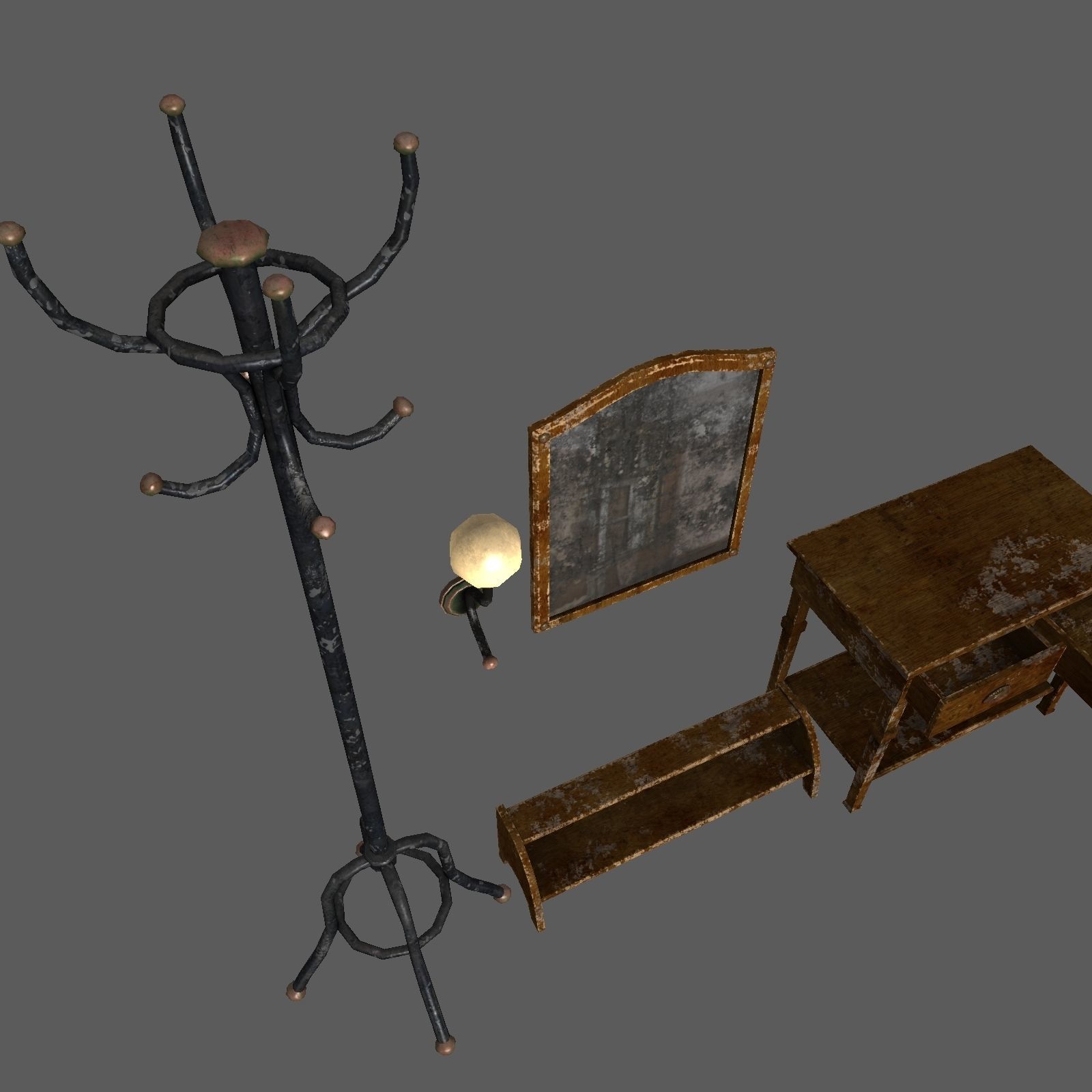 Hallway old furniture pack Free low-poly 3D model_9