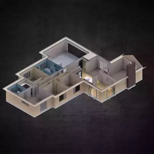 Modern residential 4 bedroom house contemporary house Low-poly 3D model
