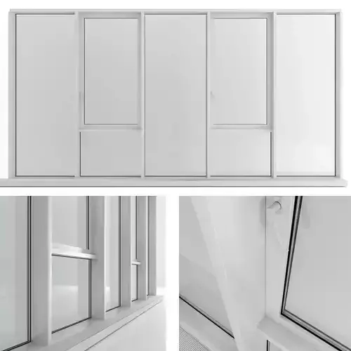 Panoramic window with sash window and radiator 3D model