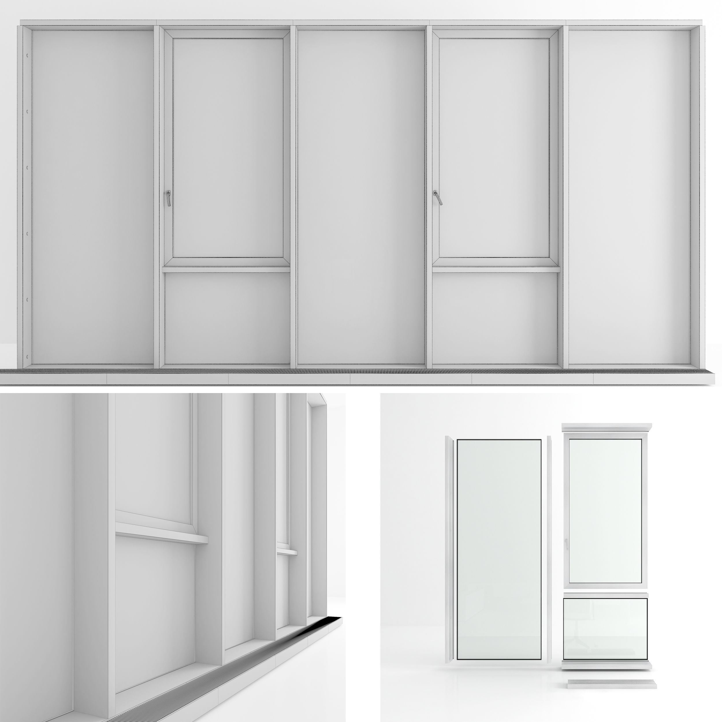 Panoramic window with sash window and radiator 3D model_4