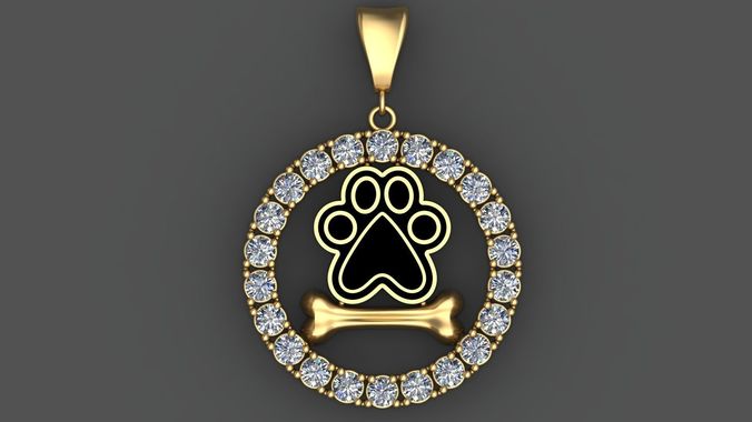 DOG PAW and BONE 3D Pendant with Diamonds 3D Printable Free 3D print model
