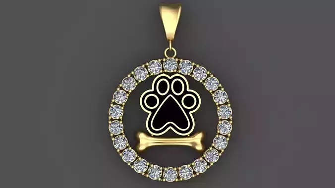 DOG PAW and BONE 3D Pendant with Diamonds 3D Printable Free 3D print model
