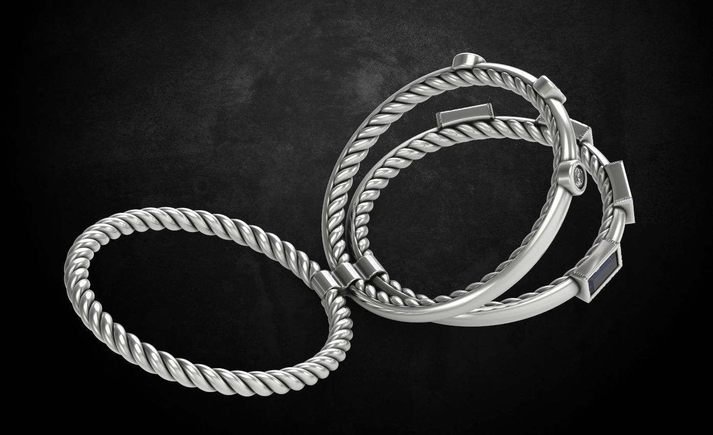 Ring with stones with three parts 3D print model_4