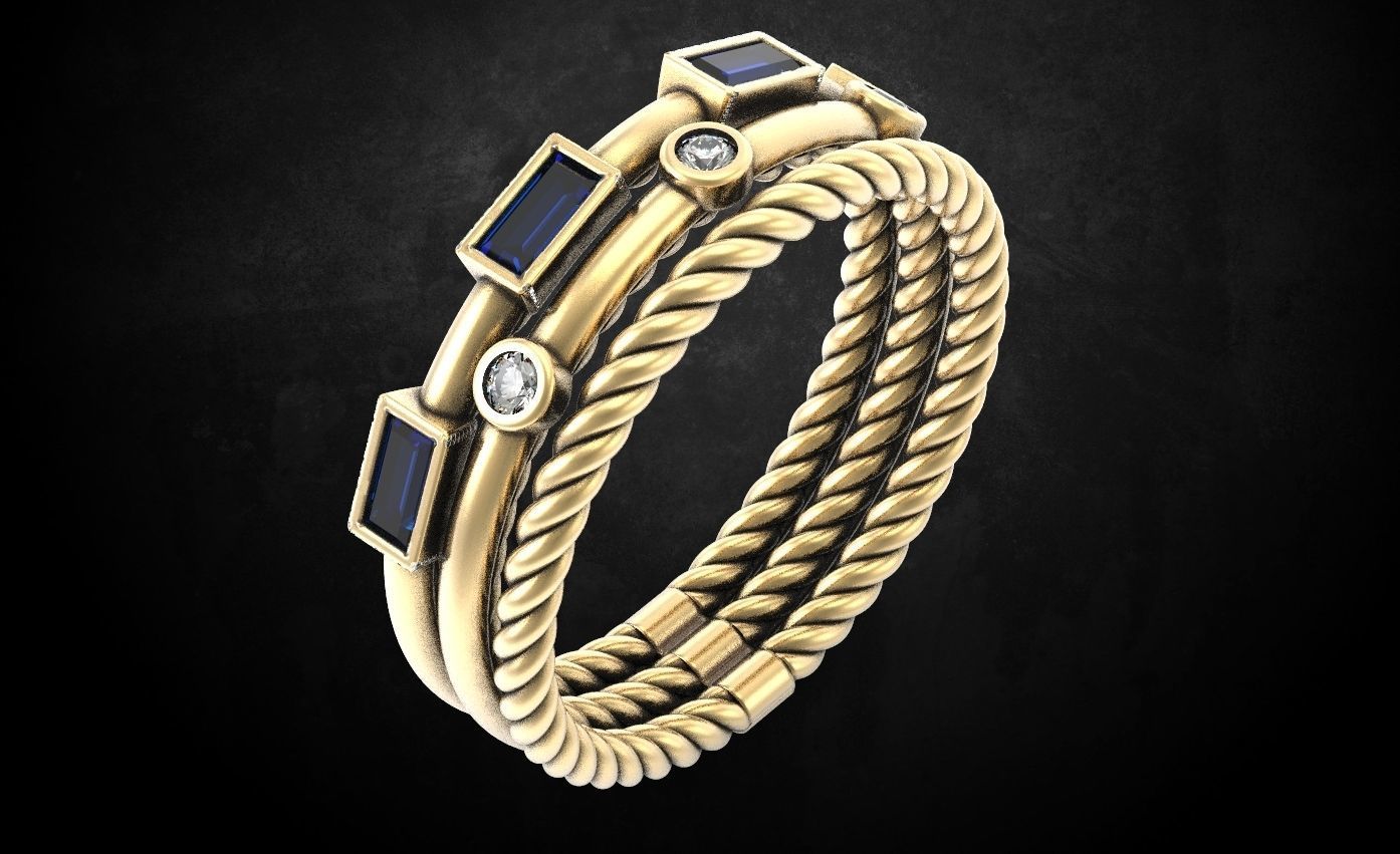 Ring with stones with three parts 3D print model_5