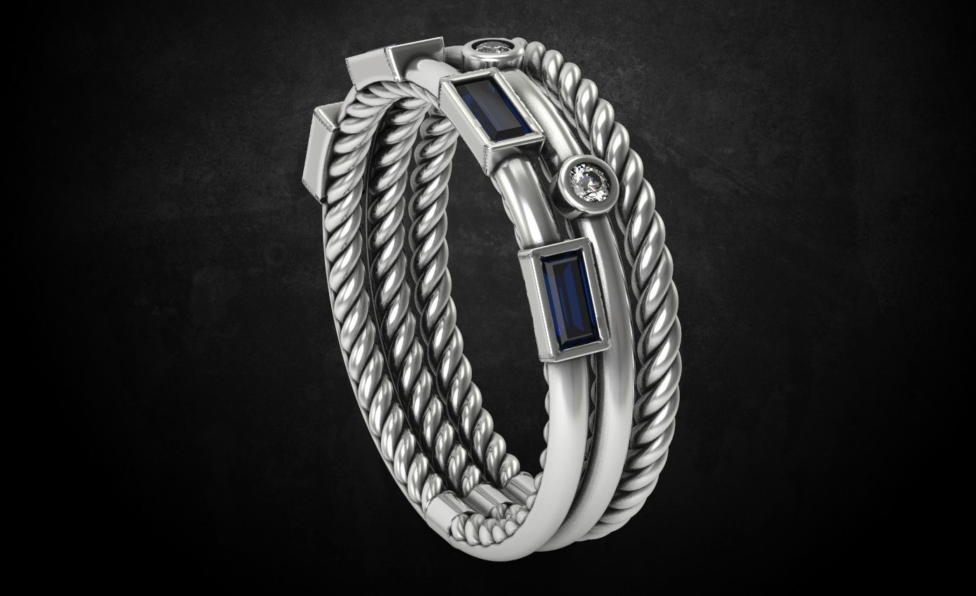 Ring with stones with three parts 3D print model_8