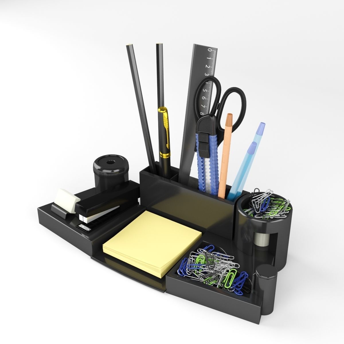Stationery set on the Desk 3D model_1