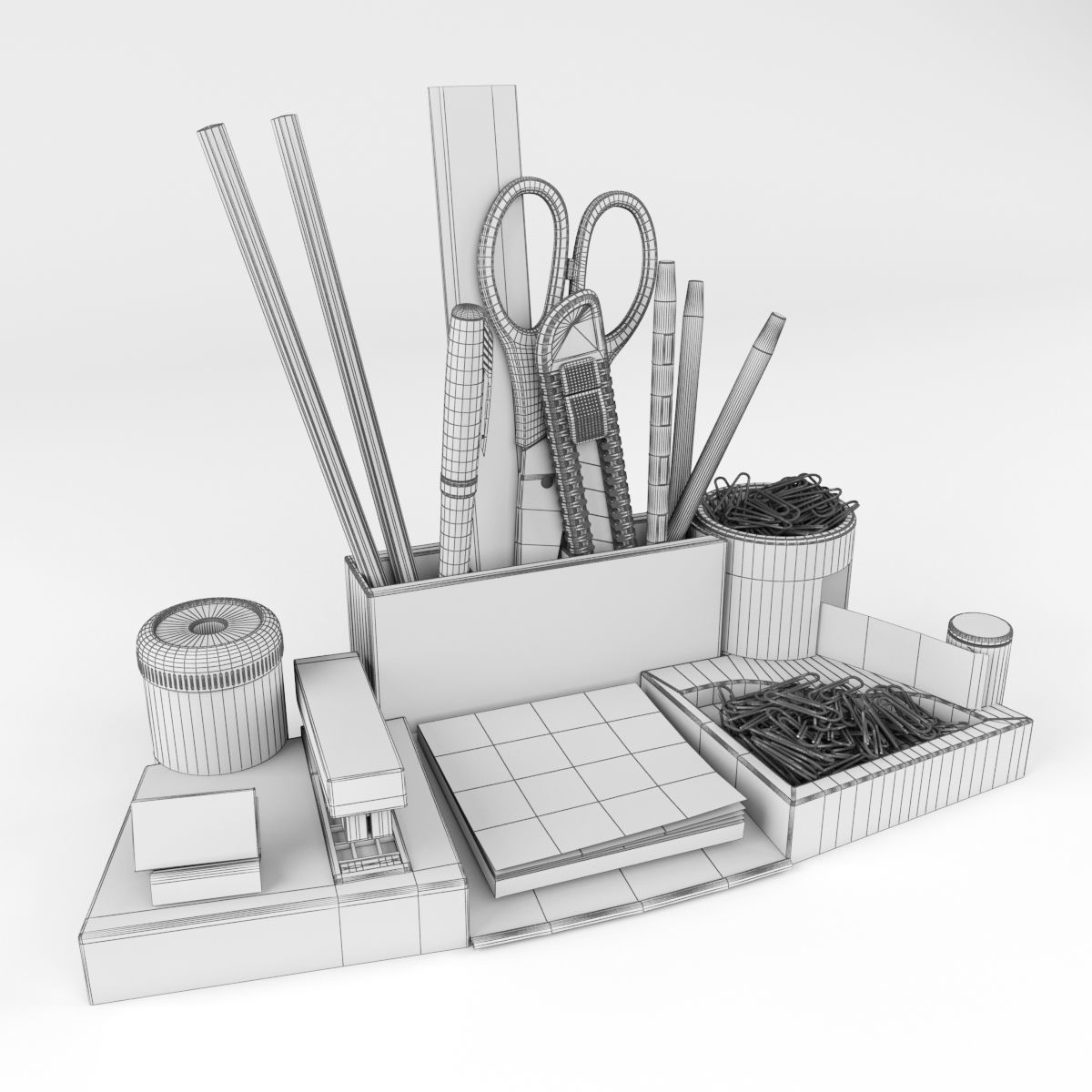 Stationery set on the Desk 3D model_3