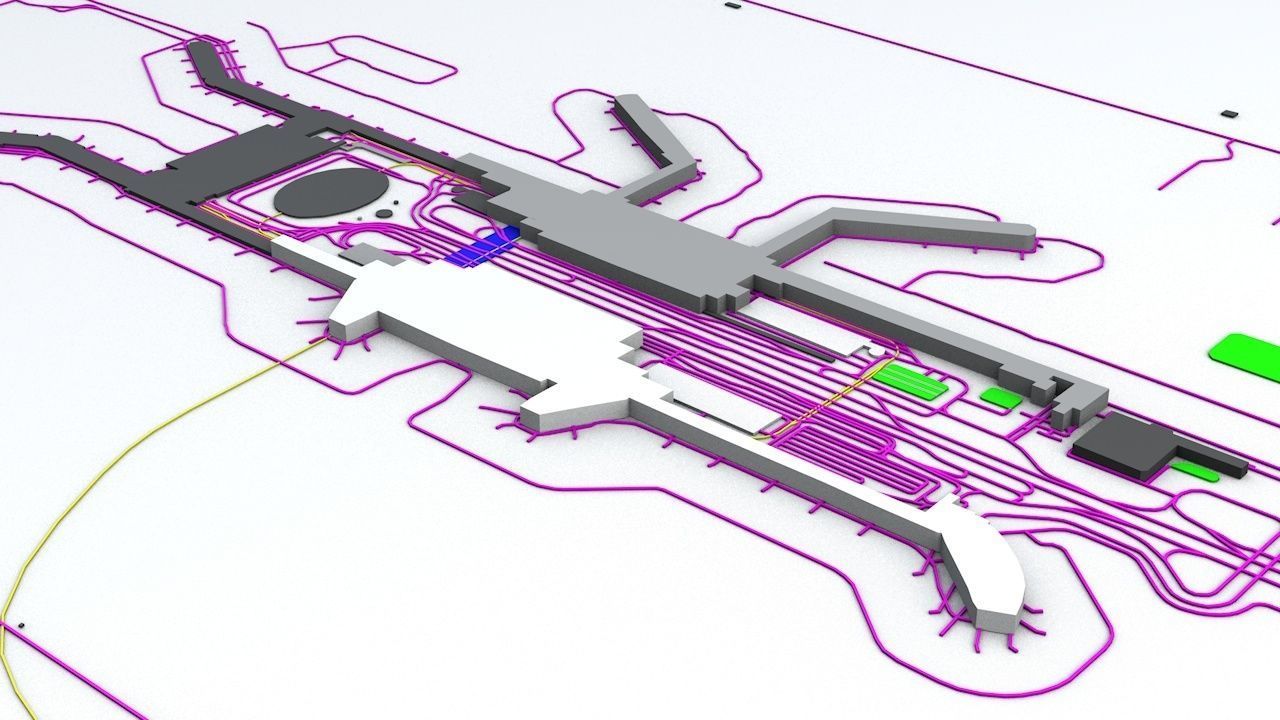 Changi SIN Airport Singapore Roads Buildings Public Transport 3D model_8