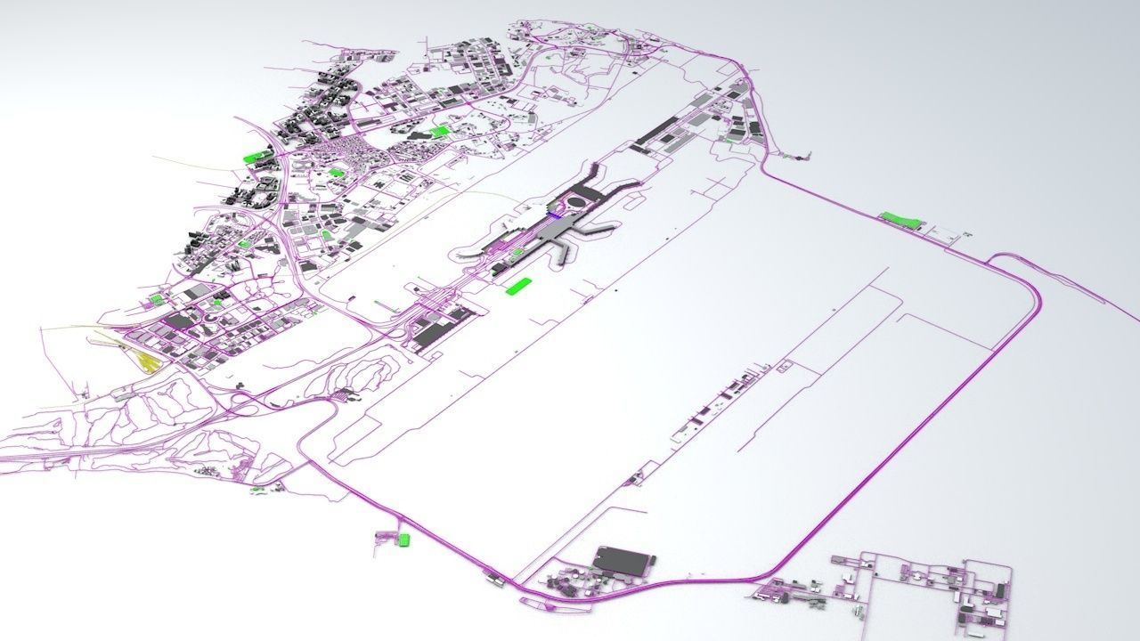 Changi SIN Airport Singapore Roads Buildings Public Transport 3D model_9