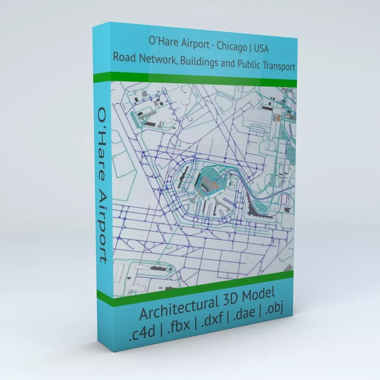 Chicago OHare ORD Airport Roads Buildings Public Transport 3D model